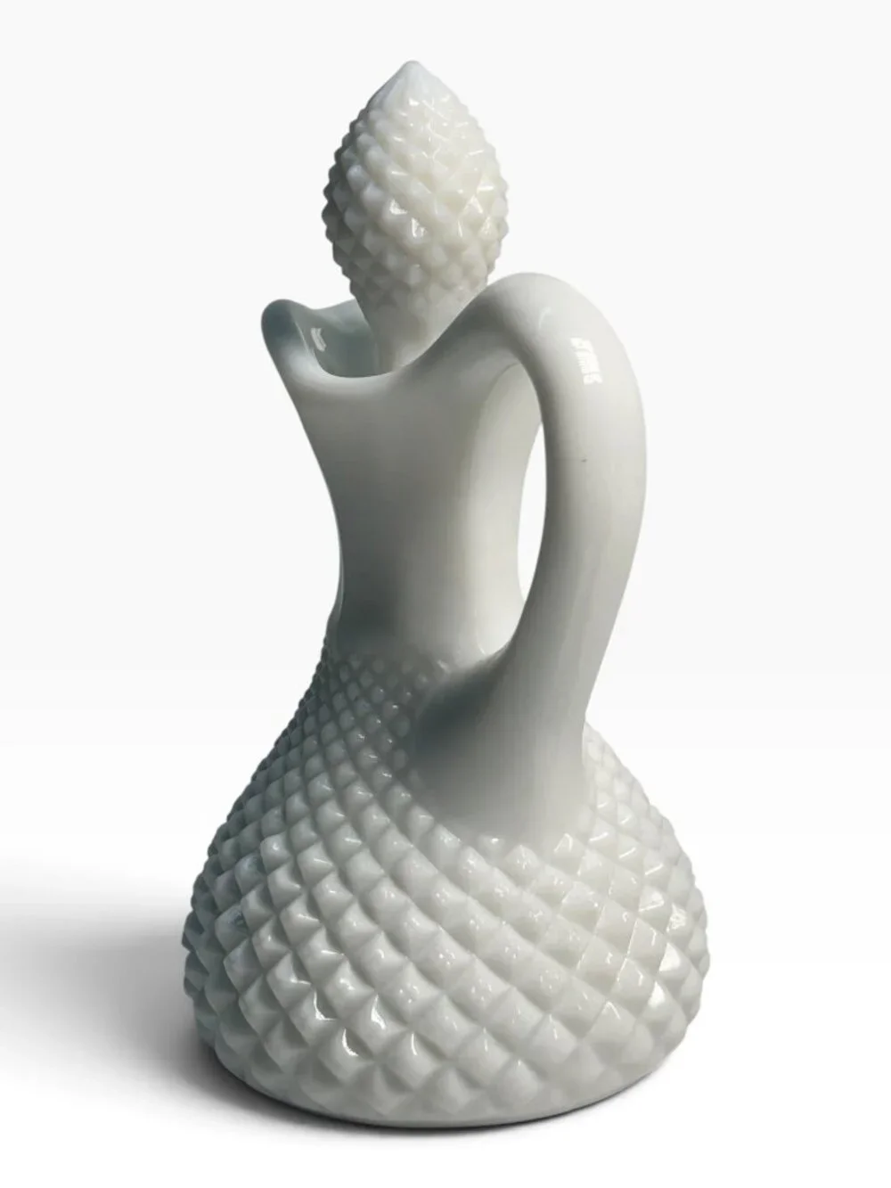 Vintage Antique White Milk Glass Lidded Pitcher Creamer Hobnail Rough Pontil 4.5
